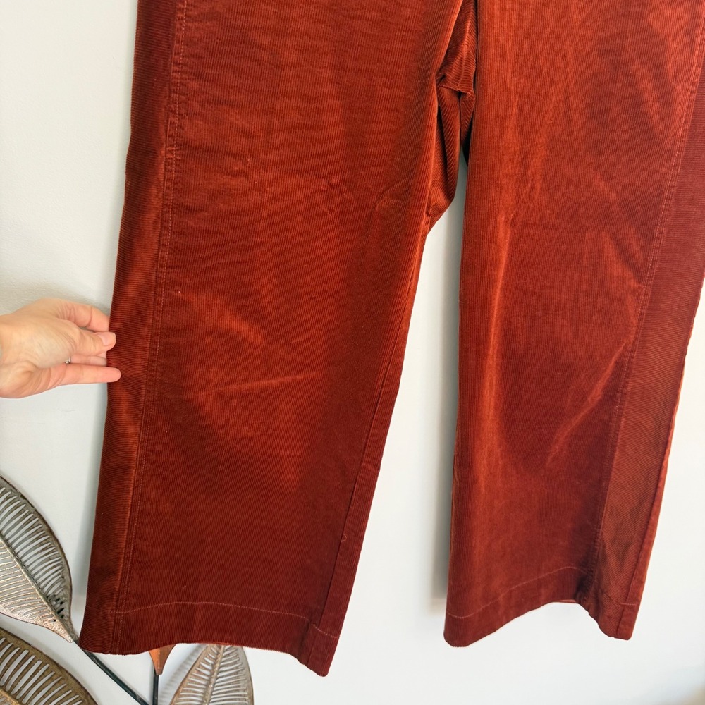 M9 Anthro Pilcro High Rise Wide Leg Corduroy Pants Rust Orange Button Fly 10 - Picture 4 of 7